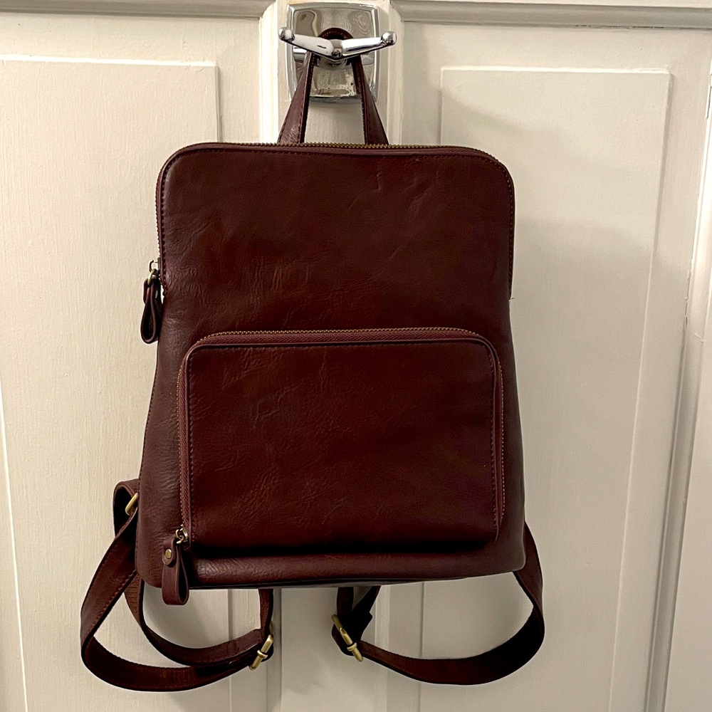 Elegant Burgundy/Brown faux Leather Women’s Backpack Purse